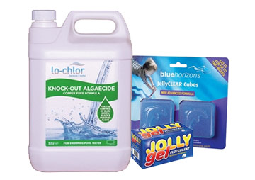 Lo-Chlor Knock-out Algaecide, Jelly Clear Cubes and Jolly Gel
