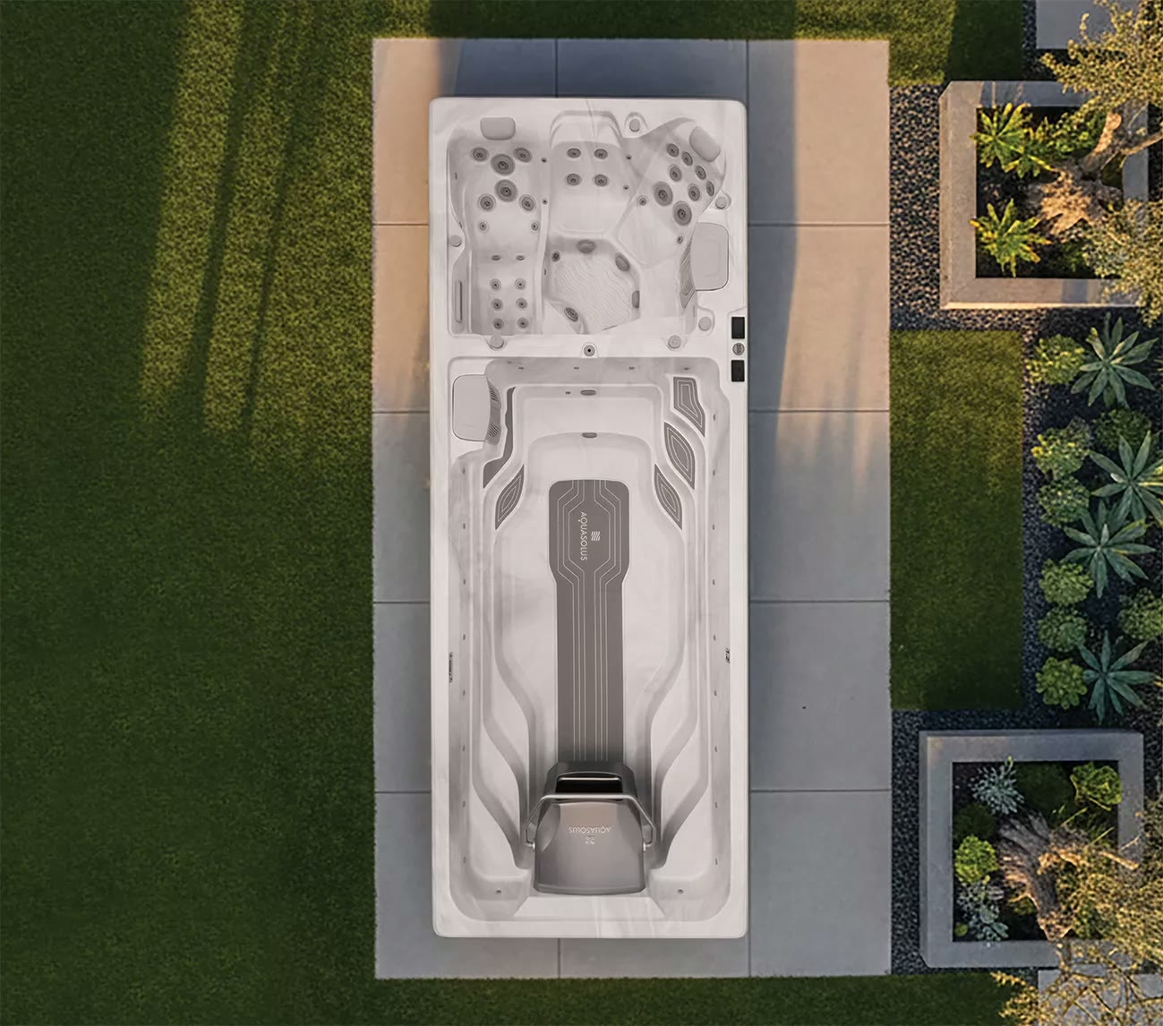 AquaSolus dual-zone swim spa viewed from above