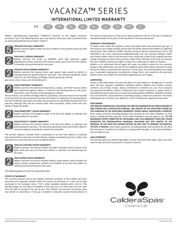 PDF Document -  Caldera Vacanza Series Warranty