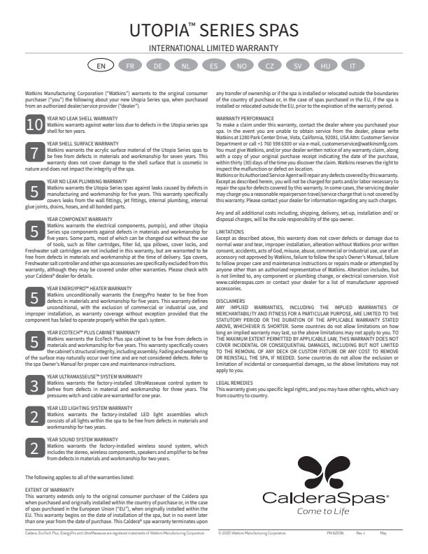 PDF Document -  Caldera Utopia Series Warranty